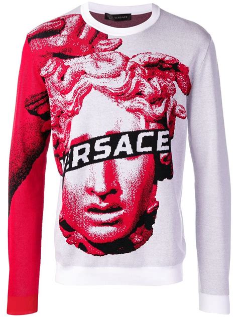 versace pullover herren weiß gold|versace crew neck sweater.